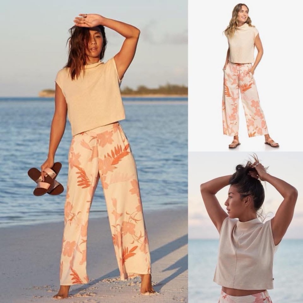 Roxy Cream and Coral Patterned Pants